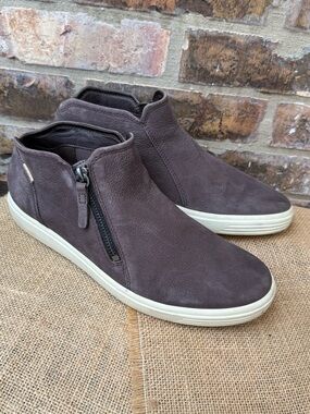 Ecco Soft 7 Low Zip Booties Dark Brown Comfort Nubuck Leather Shoes size 10